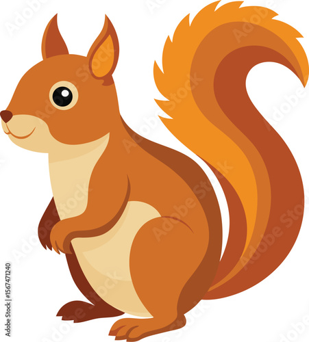 Cute cartoon squirrel with bushy tail and big eyes isolated on white background