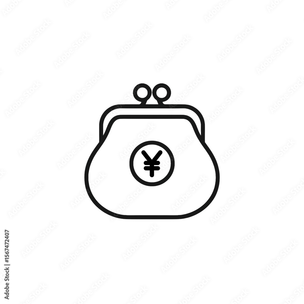 Obraz premium ガマ口財布の線画アイコン、金融、イラスト、素材、資料作り、背景なし