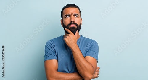 Pensive Bearded Man Thinking and Looking Upward