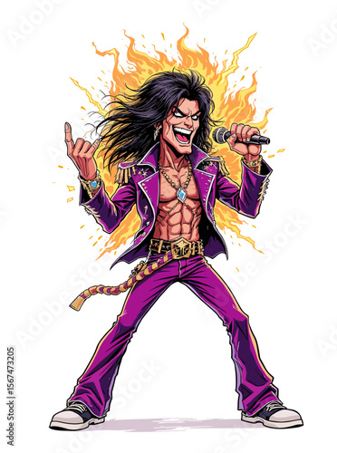 Rockstar in Purple Suit Singing Passionately