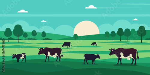 Desert landscape illustration with camels and mosques under a sunny sky