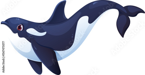 Cartoon killer whale or orca character for sea animal or ocean fish, vector icon. Killer whale orca with cute funny face, underwater and undersea happy animal for kids mascot or cartoon character