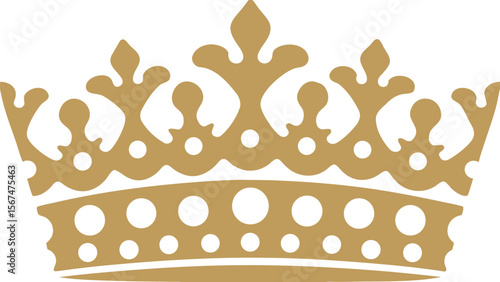 Illustration of a golden crown with decorative elements and circular accents on a white background