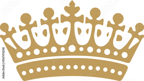 A golden crown with decorative elements and circular accents displayed on a white background image
