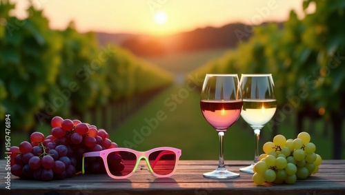 Wallpaper Mural Pink and White Wine Glasses Sunset Vineyard Grapes Sunglasses Torontodigital.ca