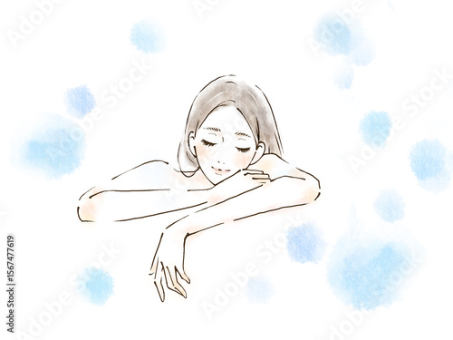バスルームでリラックス女性のイラスト
