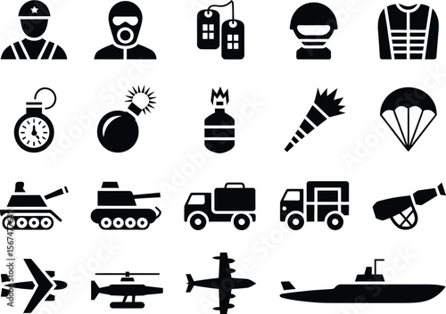 Vector Icons of Military Equipment and Supplies