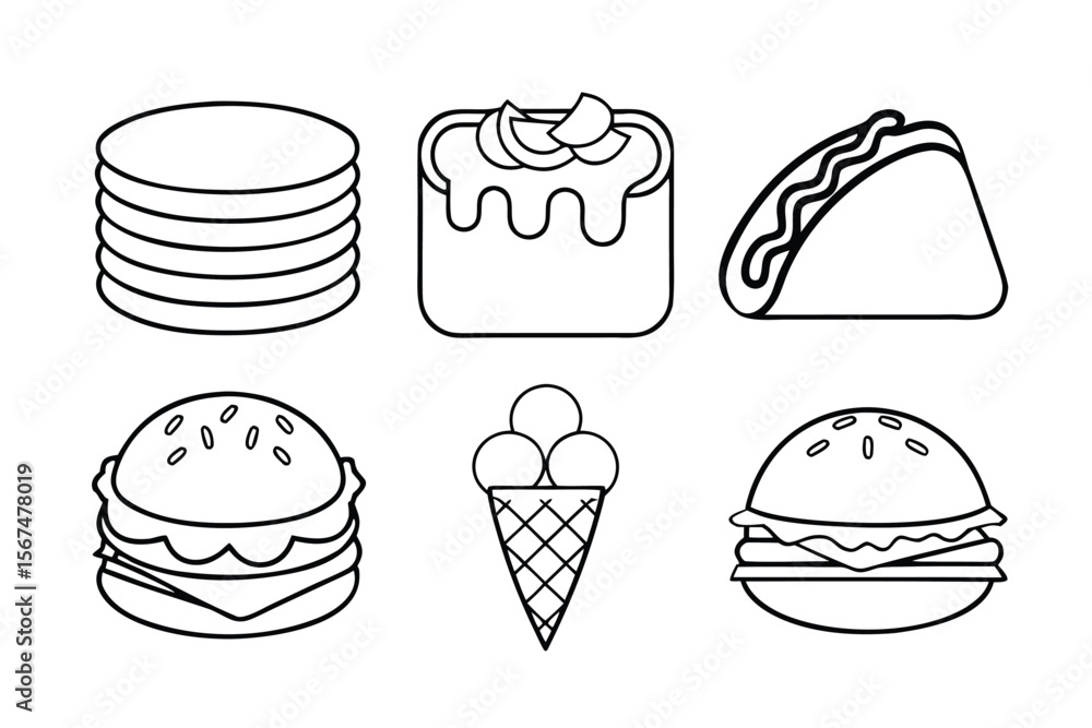 Stack of pancakes cake taco burger ice cream cone vector Stack of pancakes cake taco burger ice cream cone vector