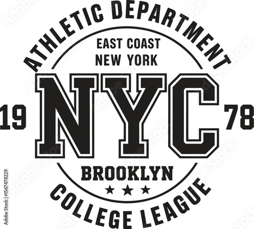 New York, Brooklyn typography for t-shirt print. Sports, athletic t-shirt graphics. Vector