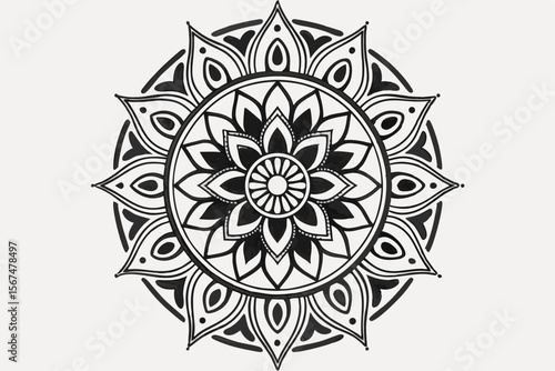 Black and white mandala art on a white background pattern