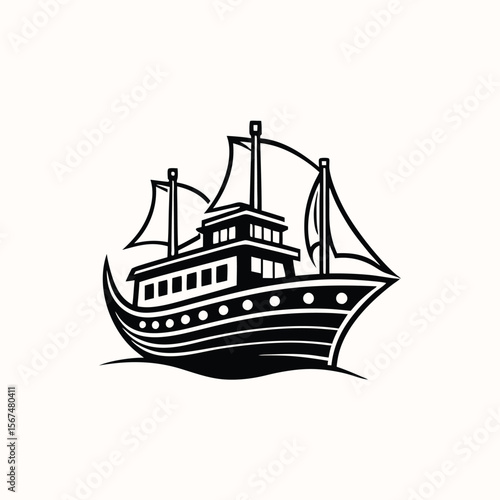 logo or symbol of a ship sailing in the middle of the ocean Minimalist concept vector illustration