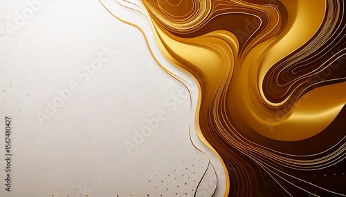 fluid abstract gold color at side and white blank