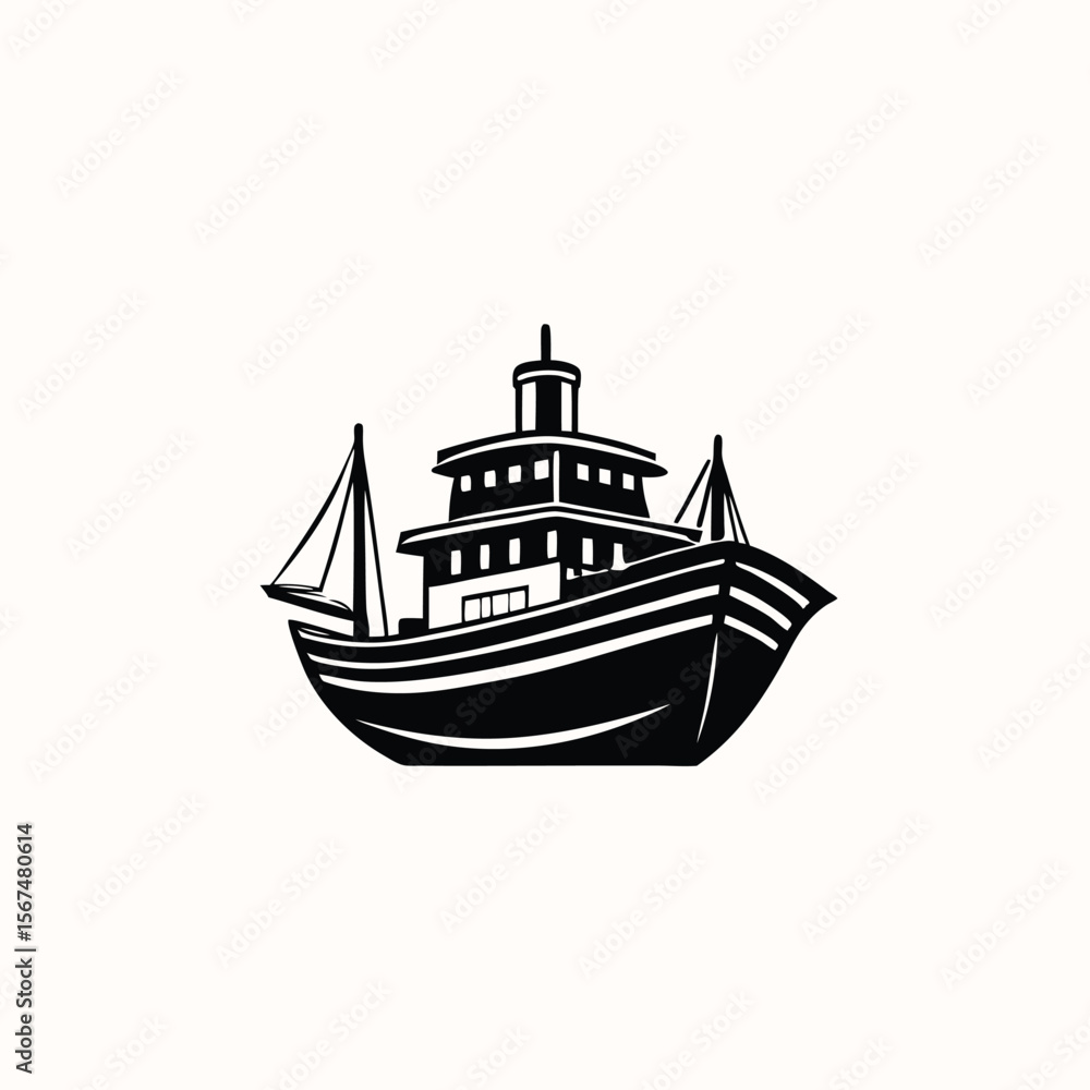 Fototapeta premium logo or symbol of a ship sailing in the middle of the ocean Minimalist concept vector illustration