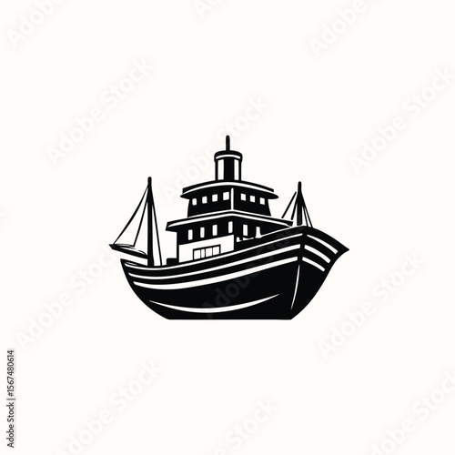 logo or symbol of a ship sailing in the middle of the ocean Minimalist concept vector illustration