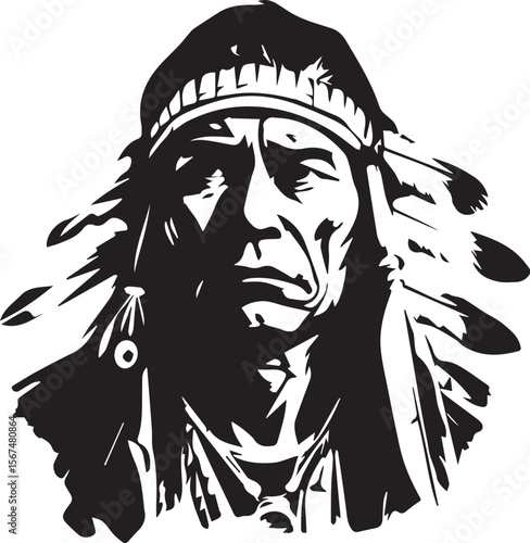 Print Stoic Native American Chief Portrait