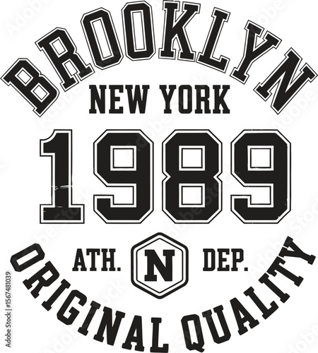 New York, Brooklyn typography, badge for t-shirt print. Varsity style t-shirt graphics. Vector
