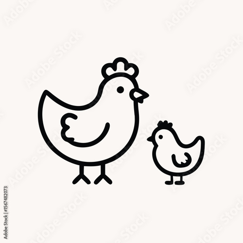 A cartoon with her baby chicken with mother hen vector cartoon illustration isolated on white background