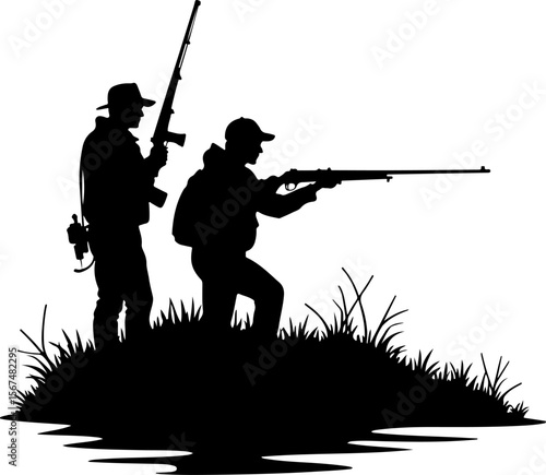 fishing and hunting vector illustration, silhouette, vector, sport, illustration, people, golf, balance, fisherman, fishing, silhouettes, art, tightrope, rope, black, golfer, ski, men, skiing, winter,