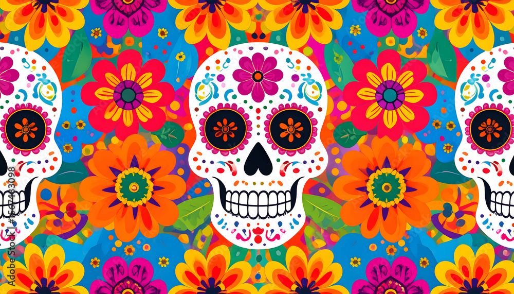 Sugar Skulls Floral Dia de Muertos. Sugar Skulls Floral Dia de Muertos.