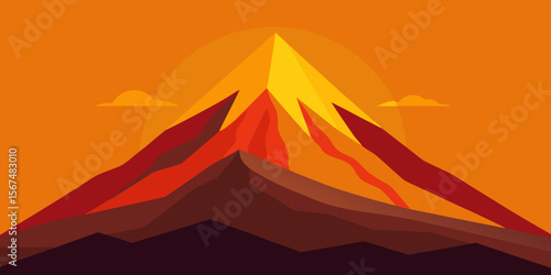 Egyptian desert landscape at sunset with Giza pyramids and a lone camel silhouette, vector illustration