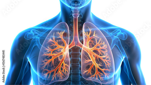 Human Respiratory System: Anatomy Illustration, Lungs, Bronchi, Trachea