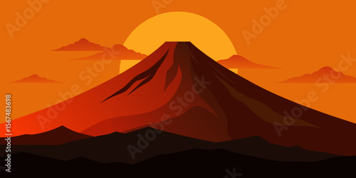Majestic Mountain Sunset A Serene Landscape Illustration