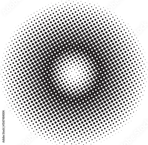 Black dots on white circular gradient pattern abstract background