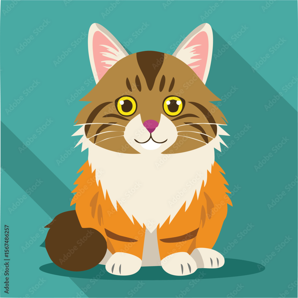 Obraz premium Cute norwegian forest cat flat vector
