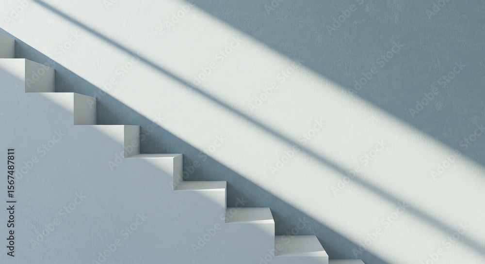 Obraz premium Simple White Steps with Dramatic Sunlight on Minimalist Blue Wall