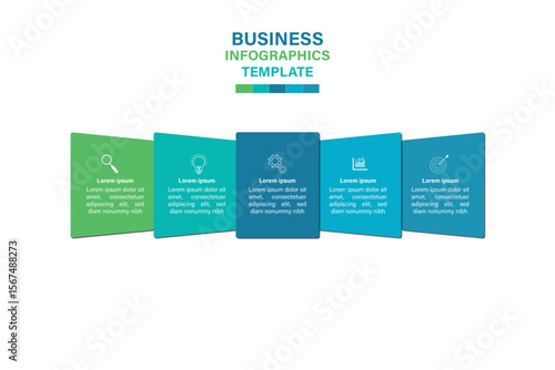 Editable business infographic template design with 5 steps. Infographic template which can be used for presentations banners, workflow layout, annual report, web design.