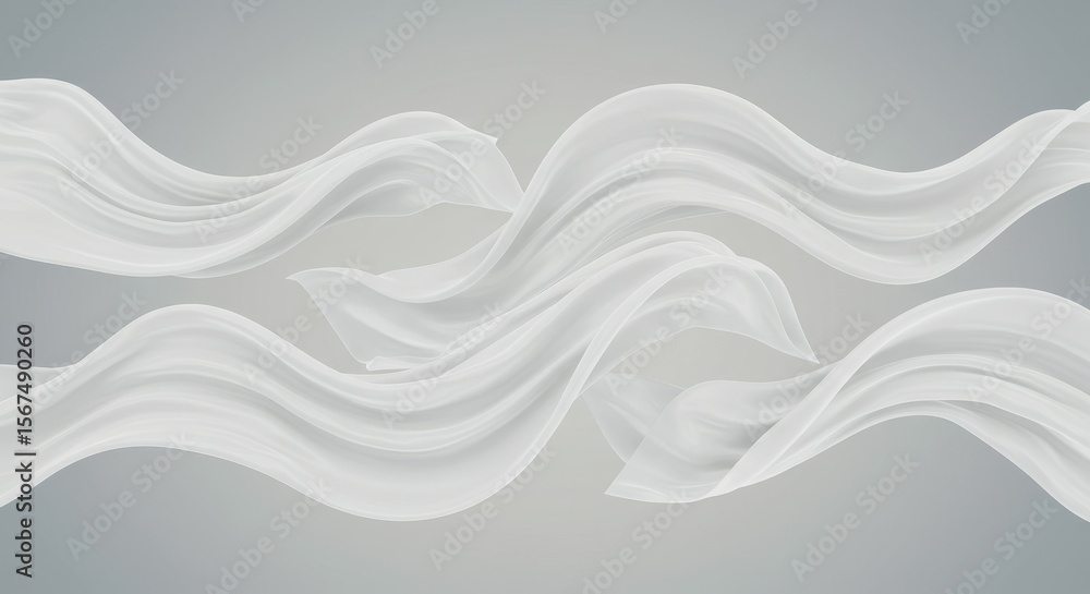 Fototapeta premium Abstract White Fabric Flowing on Gray Background - Minimalist Design