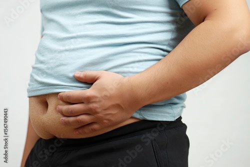 Wallpaper Mural Overweight man holding his belly fat weight problem and health issues Torontodigital.ca