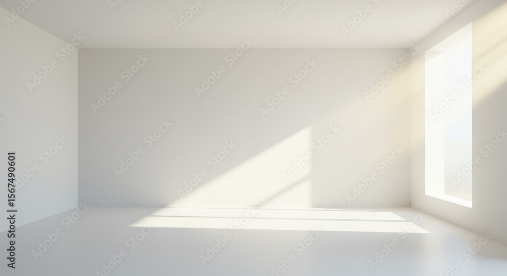 Bright White Empty Room with Natural Sunlight Streaming Through Window Bright White Empty Room with Natural Sunlight Streaming Through Window