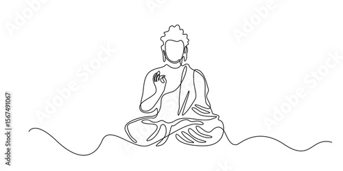 continuous line statue.single line drawing of buddha statue.single line vector illustration