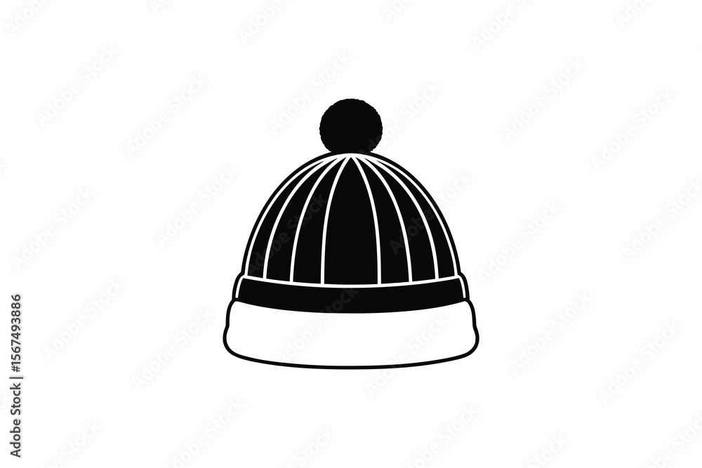Fototapeta premium Black and White Winter Hat Silhouette with Pom Pom Detail