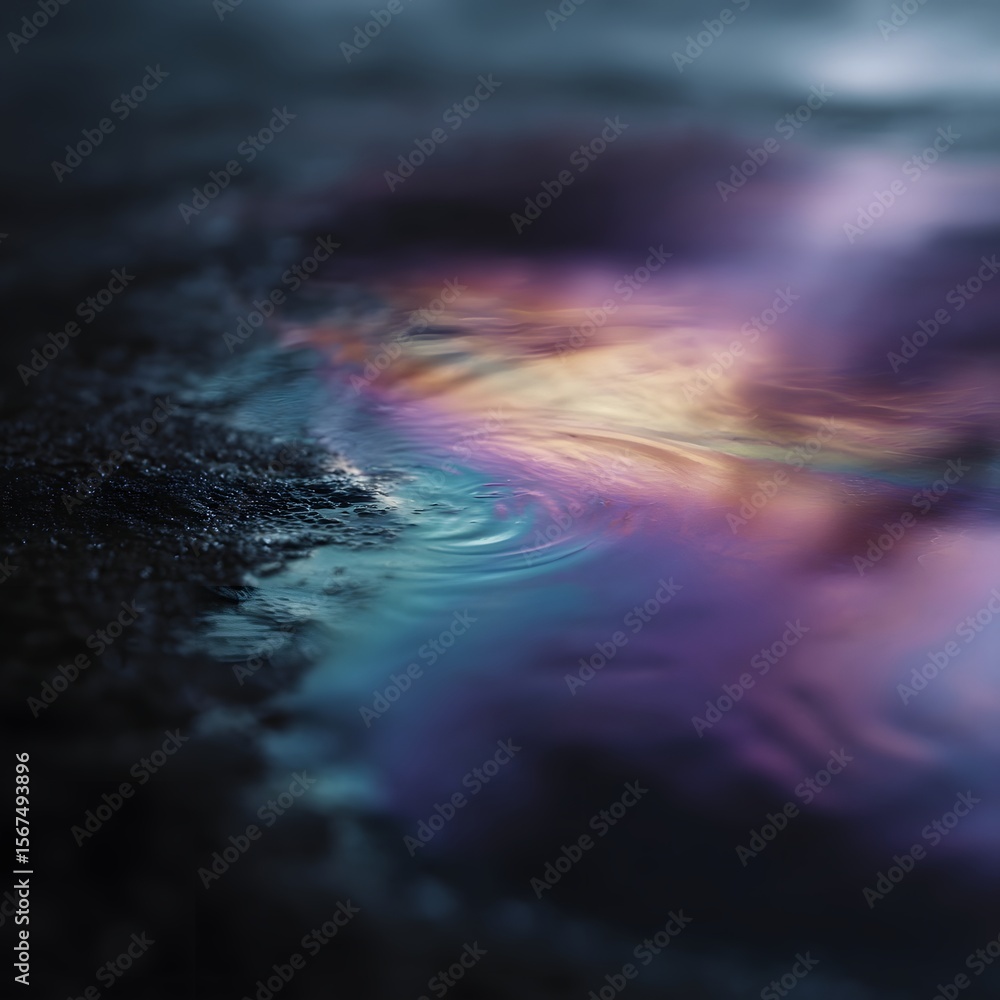 Fototapeta premium Captivating Colorful Oil Slick Swirling on Water Surface