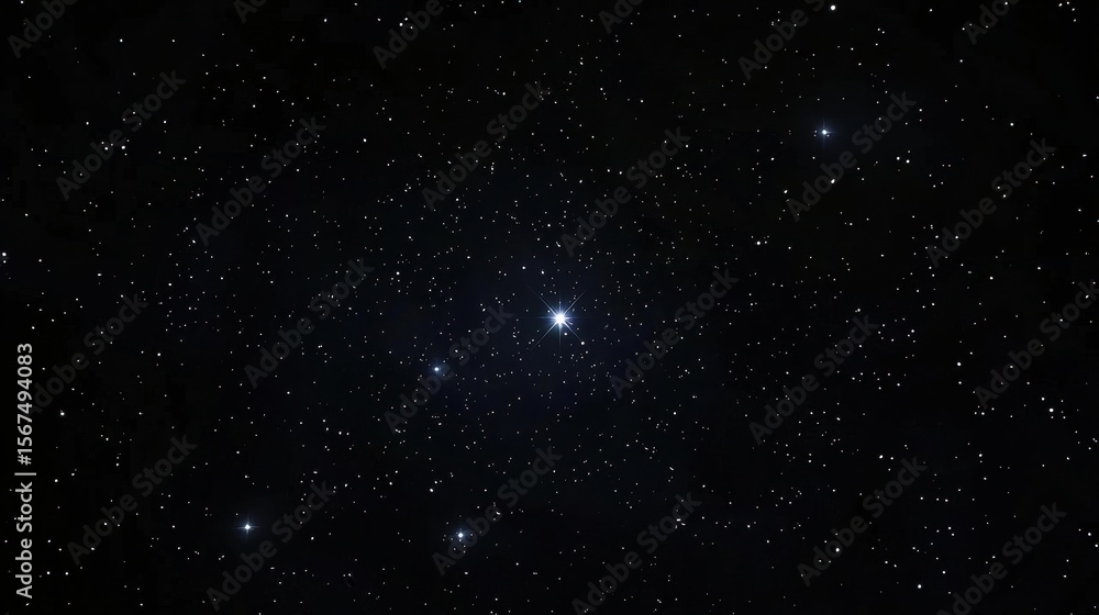 Fototapeta premium A starry night sky with a bright central star and several smaller stars.