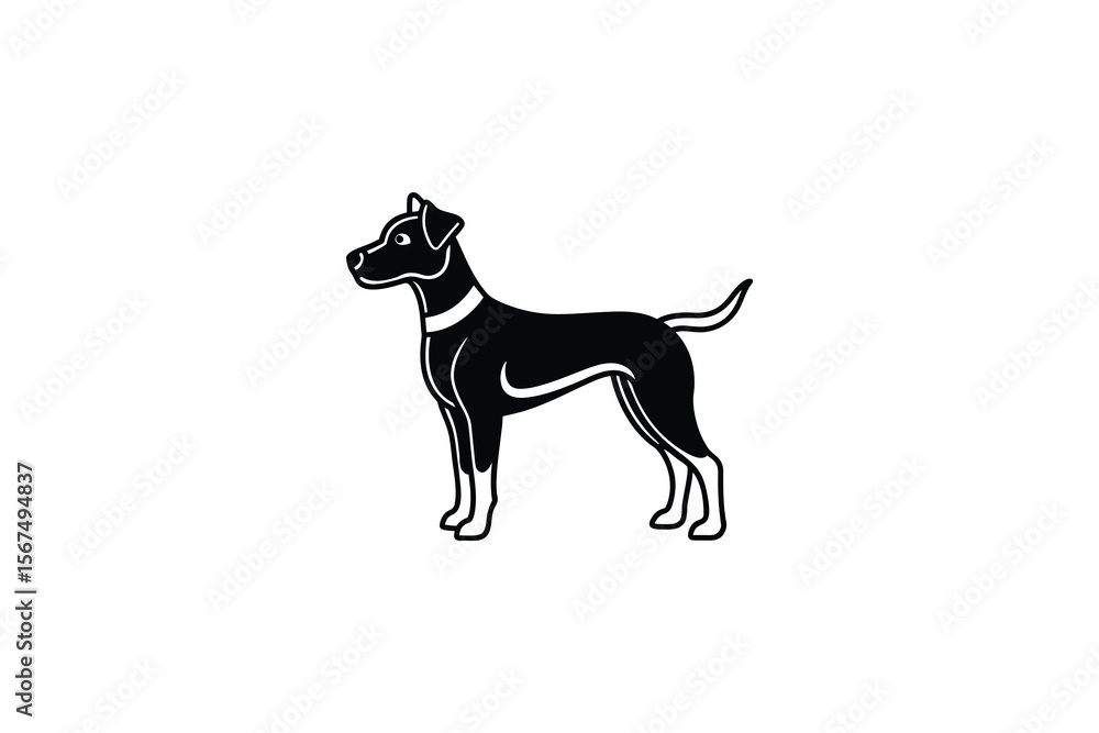 Obraz premium Elegant Black Dog Silhouette with Collar on White Background Illustration