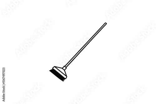 Minimalist Broom Illustration Cleaning Tool Icon in Black and White