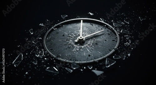 Wallpaper Mural Shattered timepiece dramatic still life with broken glass fragments on dark background Torontodigital.ca