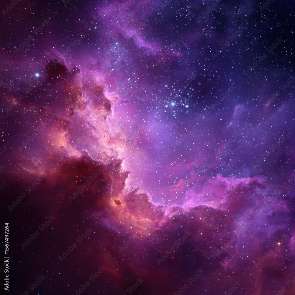 Fototapeta premium Vibrant Purple and Pink Nebula with Stars in Deep Space Background
