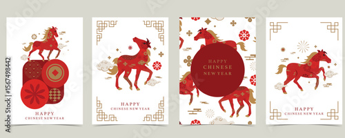 Chinese new year background with horse and lantern for A4 vertical design
