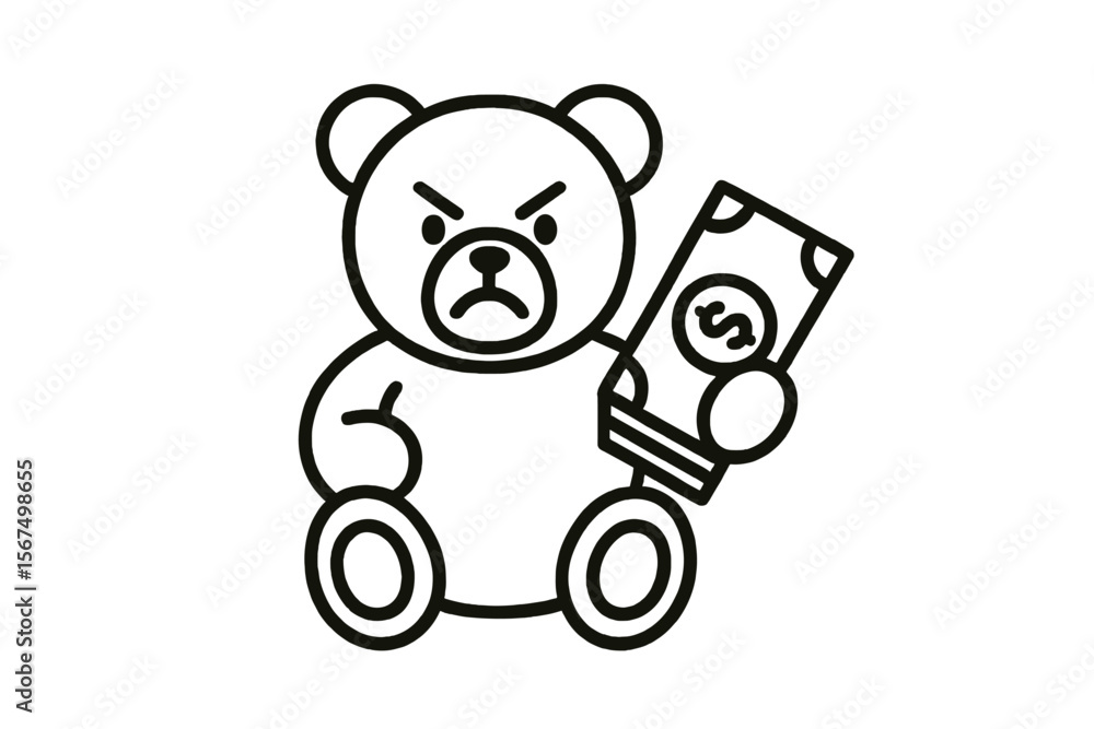 Fototapeta premium Cartoon bear holding cash with an angry expression showcases discontent in a playful manner