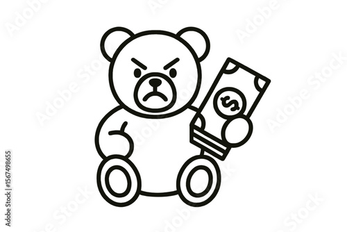 Cartoon bear holding cash with an angry expression showcases discontent in a playful manner