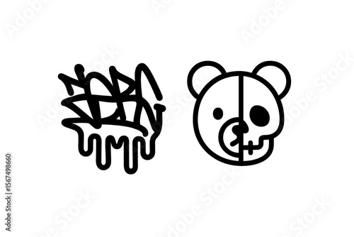 Unique street art designs featuring urban graffiti and a playful bear skull illustration