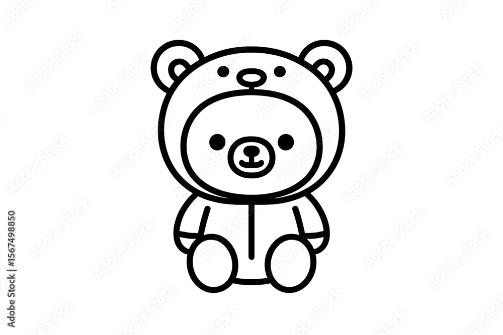 Obraz premium Cute cartoon character wearing a bear costume sitting on the ground, designed for children?s entertainment or decoration