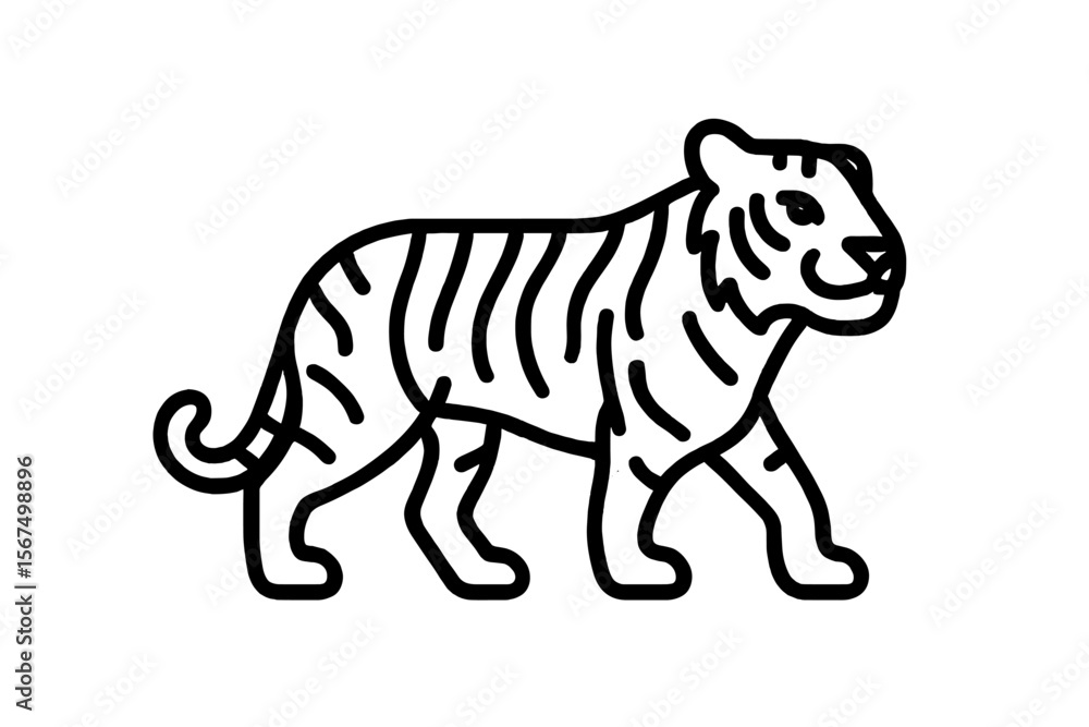 Naklejka premium White tiger walking gracefully in a stylized art form with bold lines on a clear background