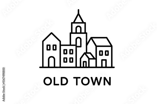 City skyline featuring historic buildings in an old town during sunset with clear skies and vibrant colors