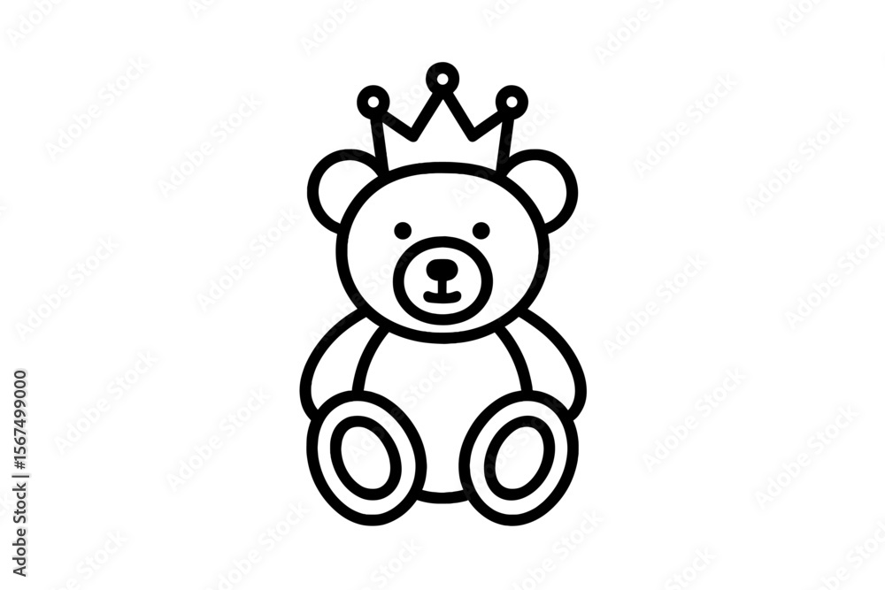 Naklejka premium Cute bear wearing a crown sits proudly on a plain background while exuding charm and playfulness