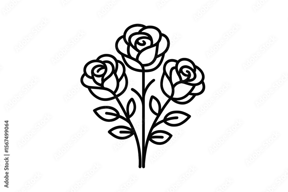 Three interconnected roses with simple lines and leaves in a minimalistic design showcasing elegance and beauty Three interconnected roses with simple lines and leaves in a minimalistic design showcasing elegance and beauty